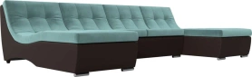 П-образный модульный диван Монреаль Велюр/Экокожа 306х171х84 Бирюзовый/Коричневый (без декор. подушек)