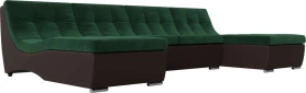 П-образный модульный диван Монреаль Велюр/Экокожа 306х171х84 Зеленый/Коричневый (без декор. подушек)