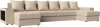 П-образный диван Дубай Велюр/Экокожа 352х160х78 Серый/Черный (без декор. подушек)