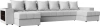 П-образный диван Дубай Велюр/Экокожа 352х160х78 Серый/Черный (без декор. подушек)