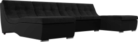 П-образный модульный диван Монреаль Велюр/Экокожа 306х171х84 Черный (без декор. подушек)