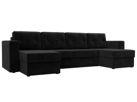 П-образный диван Принстон Велюр 314х151х90 Черный (без декор. подушек)