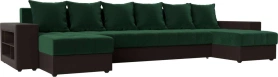 П-образный диван Дубай Велюр/Экокожа 352х163х90 Зеленый/Коричневый (без декор. подушек)
