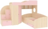 Кровать-чердак Кадет 2 с широкой лестницей Дуб молочный/Розовый 90х200