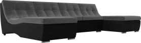 П-образный модульный диван Монреаль Велюр/Экокожа 305х172х78 Серый/Черный (без декор. подушек)
