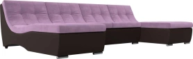 П-образный модульный диван Монреаль Микровельвет/Экокожа 306х171х84 Сиреневый/Коричневый (без декор. подушек)