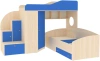 Кровать-чердак Кадет 2 с широкой лестницей Дуб молочный/Голубой 90х200