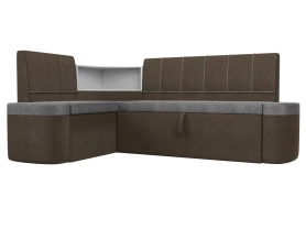 Кухонный диван с левым углом Тефида Рогожка 205х144х84 Серый/Коричневый (без декор. подушек)