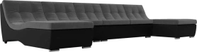 П-образный модульный диван Монреаль Long Велюр/Экокожа 383х171х84 Серый/Черный (без декор. подушек)