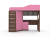 Кровать-чердак Кадет 1 с металлической лестницей Бодега темный/Розовый 80х190