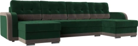 П-образный диван Марсель Велюр 299х154х93 Зеленый/Коричневый (без декор. подушек)