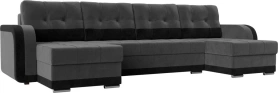 П-образный диван Марсель Велюр 299х154х93 Серый/Черный (без декор. подушек)