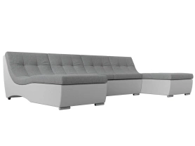 П-образный модульный диван Монреаль Рогожка/Экокожа 305х172х78 Серый/Белый (без декор. подушек)