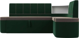 Кухонный диван с правым углом Тефида Велюр 205х144х84 Коричневый/Зеленый (без декор. подушек)