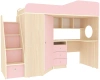 Кровать-чердак Кадет 1 с универсальной лестницей Дуб молочный/Розовый 80х190