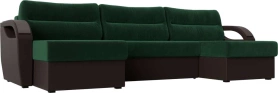 П-образный диван Форсайт Велюр/Экокожа 293х151х92 Зеленый/Коричневый (без декор. подушек)