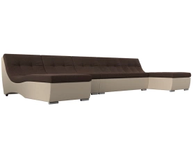 П-образный модульный диван Монреаль Long Рогожка/Экокожа 383х171х84 Коричневый/Бежевый (без декор. подушек)