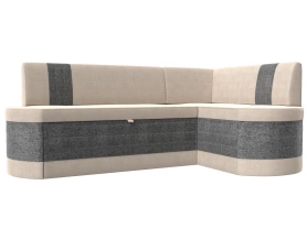 Кухонный диван угловой Токио Рогожка Бежевый/Серый 204х126х82 (без декор. подушек)