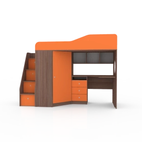 Кровать-чердак Кадет 1 с универсальной лестницей Бодега темный/Оранжевый 80х190