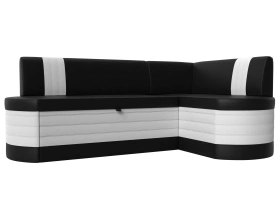 Кухонный диван угловой Токио Экокожа Черный/Белый 204х126х82 (без декор. подушек)