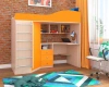 Кровать-чердак Кадет 1 с металлической лестницей Дуб молочный/Оранжевый 80х190