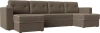 П-образный диван Принстон Велюр 314х151х90 Зеленый/Коричневый (без декор. подушек)