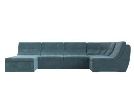 П-образный модульный диван Холидей Велюр 305х167х95 Бирюзовый (без декор. подушек)