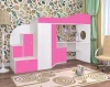 Кровать-чердак Кадет 1 с широкой лестницей Винтерберг/Розовый 80х190