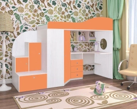 Кровать-чердак Кадет 1 с широкой лестницей Винтерберг/Оранжевый 80х190
