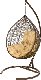 Кресло подвесное со стойкой BiGarden "Tropica", коричневое бежевая подушка