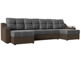 П-образный диван Сенатор Рогожка 300х150х85 Серый/Коричневый (без декор. подушек)