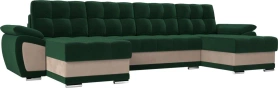 П-образный диван Нэстор Велюр 328х147х75 Зеленый/Бежевый (без декор. подушек)