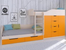 Кровать двухъярусная Астра 6 Дуб молочный/Оранжевый 80х190