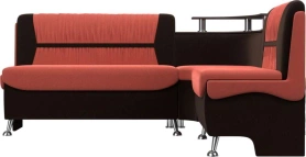Кухонный диван с правым углом Сидней Микровельвет 172х135х89 Коралловый/Коричневый (без декор. подушек)