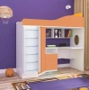 Кровать-чердак Кадет 1 с металлической лестницей Белый/Оранжевый 80х190