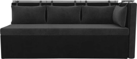 Кухонный диван Метро с углом Велюр Серый/Черный 188х64х88