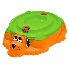 Песочница Собачка с крышкой 117х66х26 оранжевый/зеленый