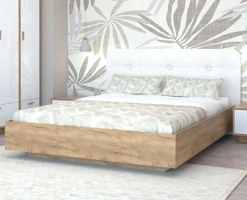 Кровать с подъемным механизмом 160x200 арт.031 Дуб крафт золотой/Белый кожзам