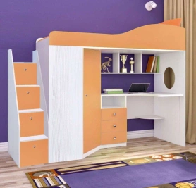 Кровать-чердак Кадет 1 с универсальной лестницей Винтерберг/Оранжевый 80х190
