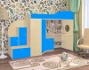 Кровать-чердак Кадет 1 с широкой лестницей Дуб молочный/Голубой 80х190