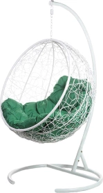 Кресло подвесное со стойкой BiGarden "Kokos", белое зелёная подушка