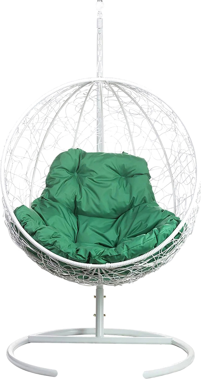 Белое подвесное кресло с зеленой подушкой