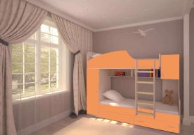 Кровать двухъярусная Юниор-2 Дуб молочный/Оранжевый 80х190