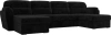П-образный диван Бостон Велюр Черный 365х155х103 (без декор. подушек)