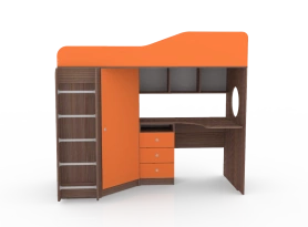 Кровать-чердак Кадет 1 с металлической лестницей Бодега темный/Оранжевый 80х190