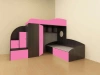 Кровать-чердак Кадет 2 с широкой лестницей Бодега темный/Розовый 90х200