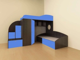 Кровать-чердак Кадет 2 с широкой лестницей Бодега темный/Голубой 90х200