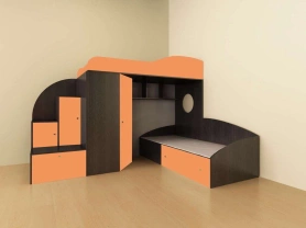 Кровать-чердак Кадет 2 с широкой лестницей Бодега темный/Оранжевый 90х200
