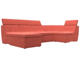 П-образный модульный диван Холидей Люкс Микровельвет 320х181х91 Коралловый (без декор. подушек)