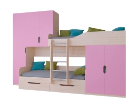 Кровать двухъярусная Лео Дуб молочный/Розовый 80х190